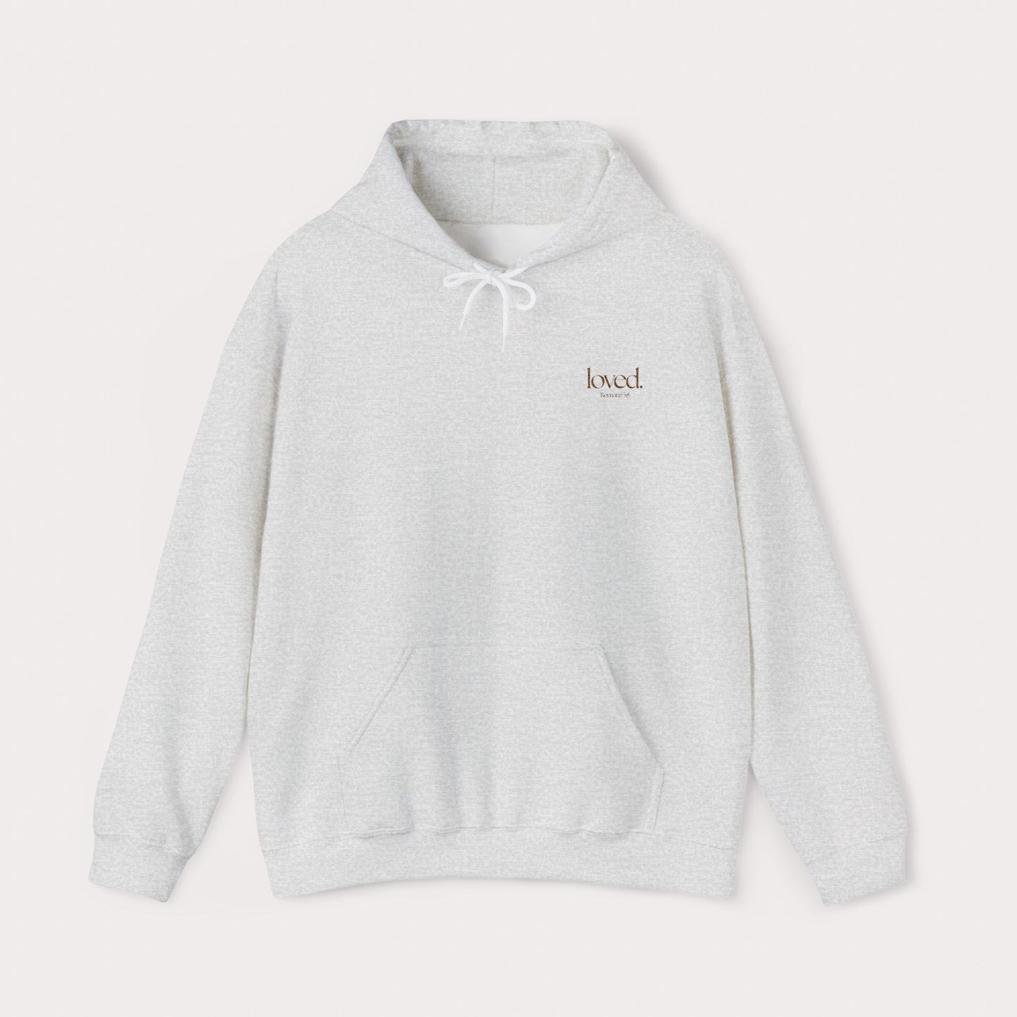 Embroidered Loved Romans 5:8 Christian Hoodie | Minimalist Bible Verse Pullover