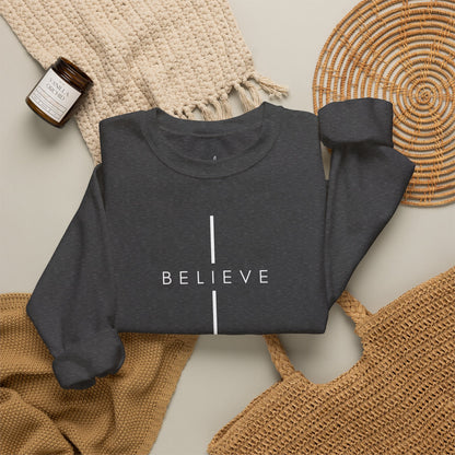 Believe Cross Christian Crewneck Sweatshirt | Premium Unisex Faith Pullover