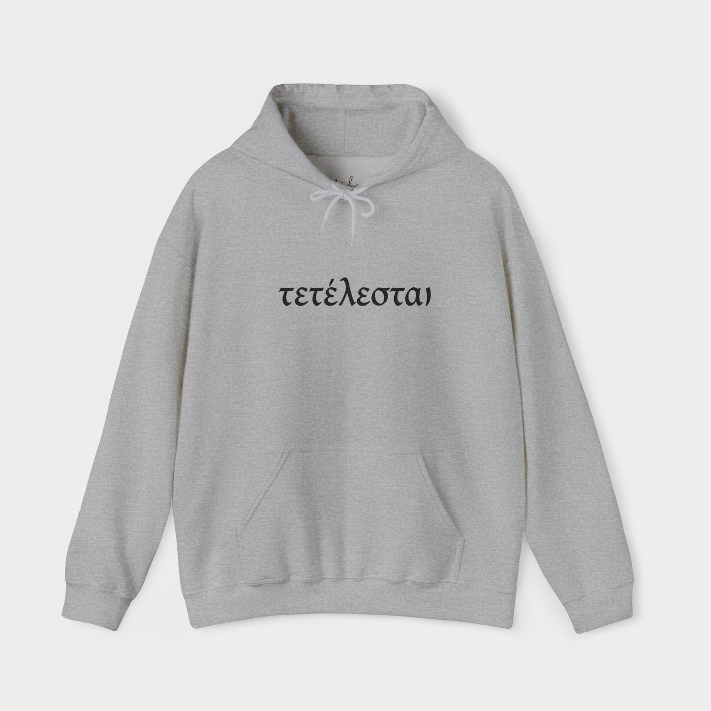 Embroidered Τετέλεσται Minimalist Hoodie — Greek 'τετέλεσται' Pullover