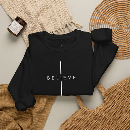 Believe Cross Christian Crewneck Sweatshirt | Premium Unisex Faith Pullover