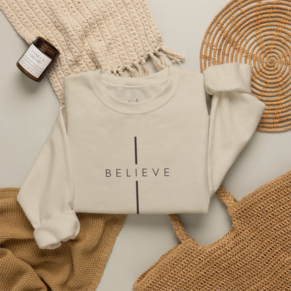 Believe Cross Christian Crewneck Sweatshirt | Premium Unisex Faith Pullover