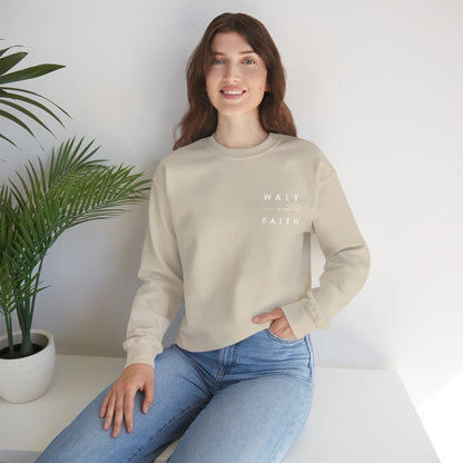 Walk by Faith Embroidered Christian Crewneck Sweatshirt | White Embroidery Premium Unisex Pullover