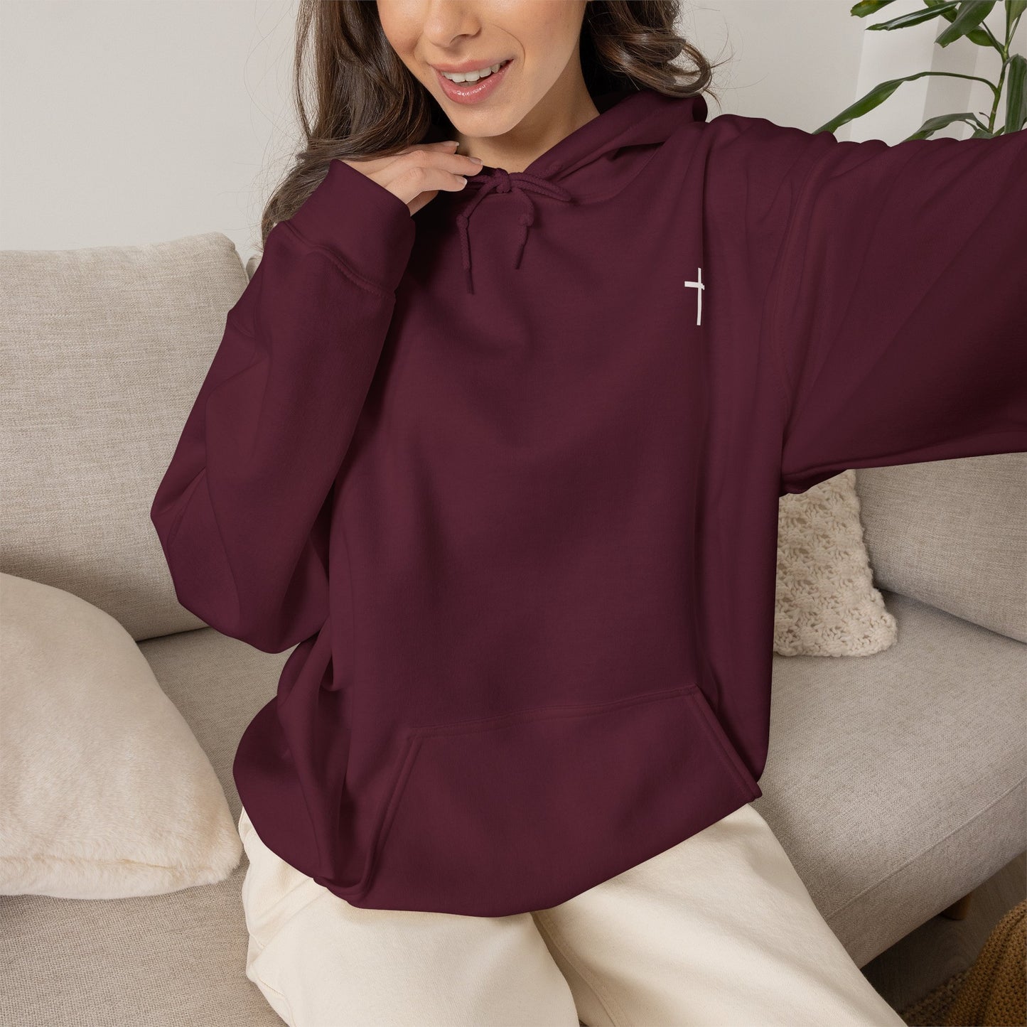 Christian Hoodie — “Need Prayer? Tap My Shoulder” Pullover with Small Cross