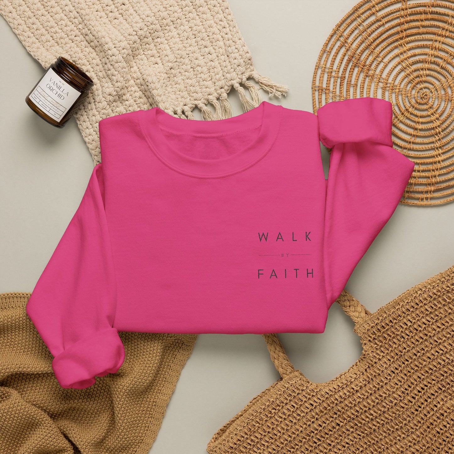 Embroidered "Walk By Faith" Crewneck Sweatshirt