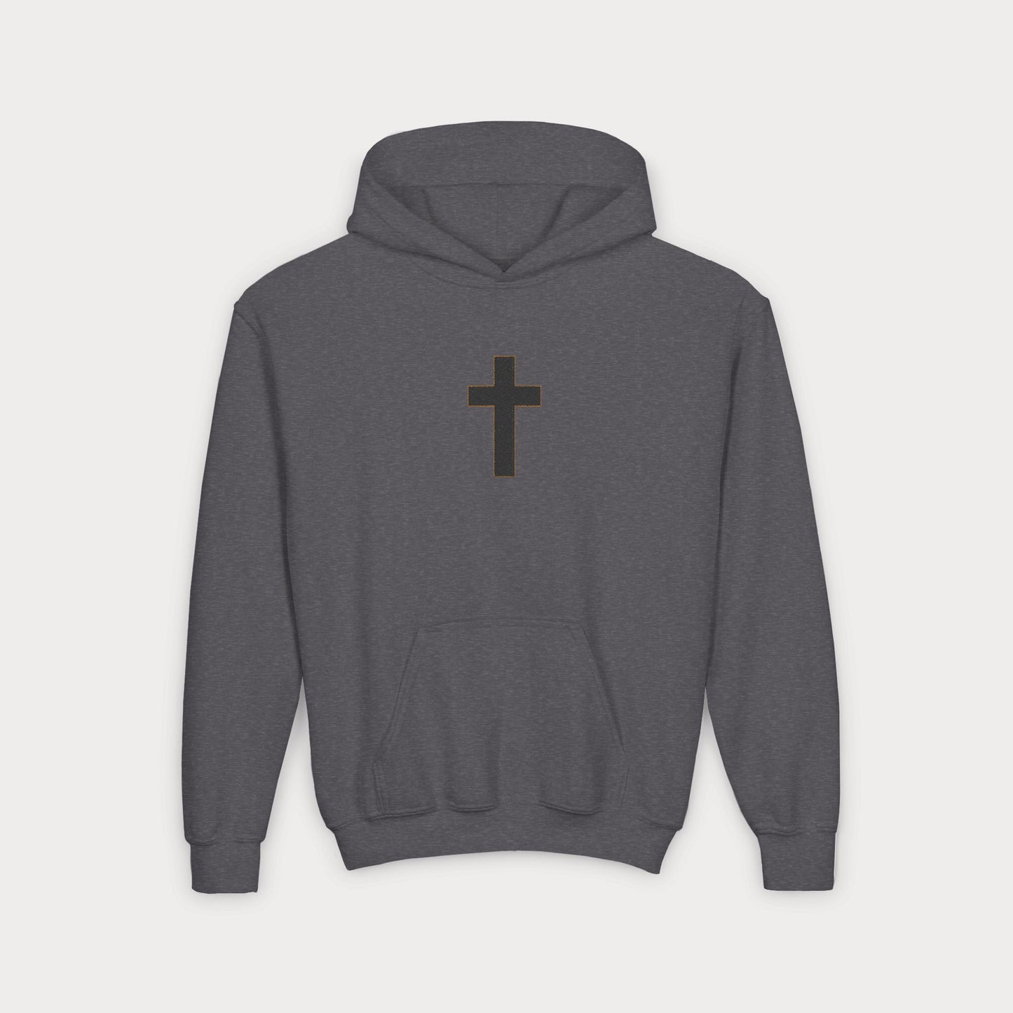 Christian Cross Youth Hoodie — Minimal Black Pullover for Kids