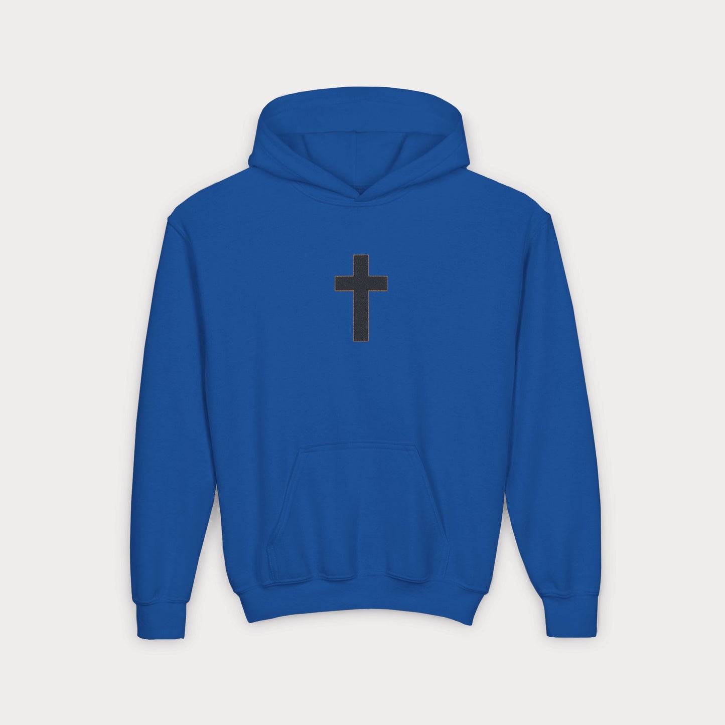 Christian Cross Youth Hoodie — Minimal Black Pullover for Kids