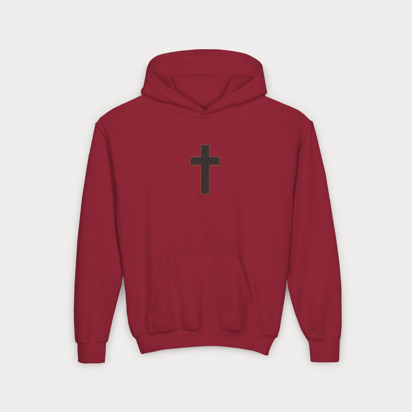 Christian Cross Youth Hoodie — Minimal Black Pullover for Kids
