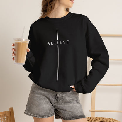 Believe Cross Christian Crewneck Sweatshirt | Premium Unisex Faith Pullover
