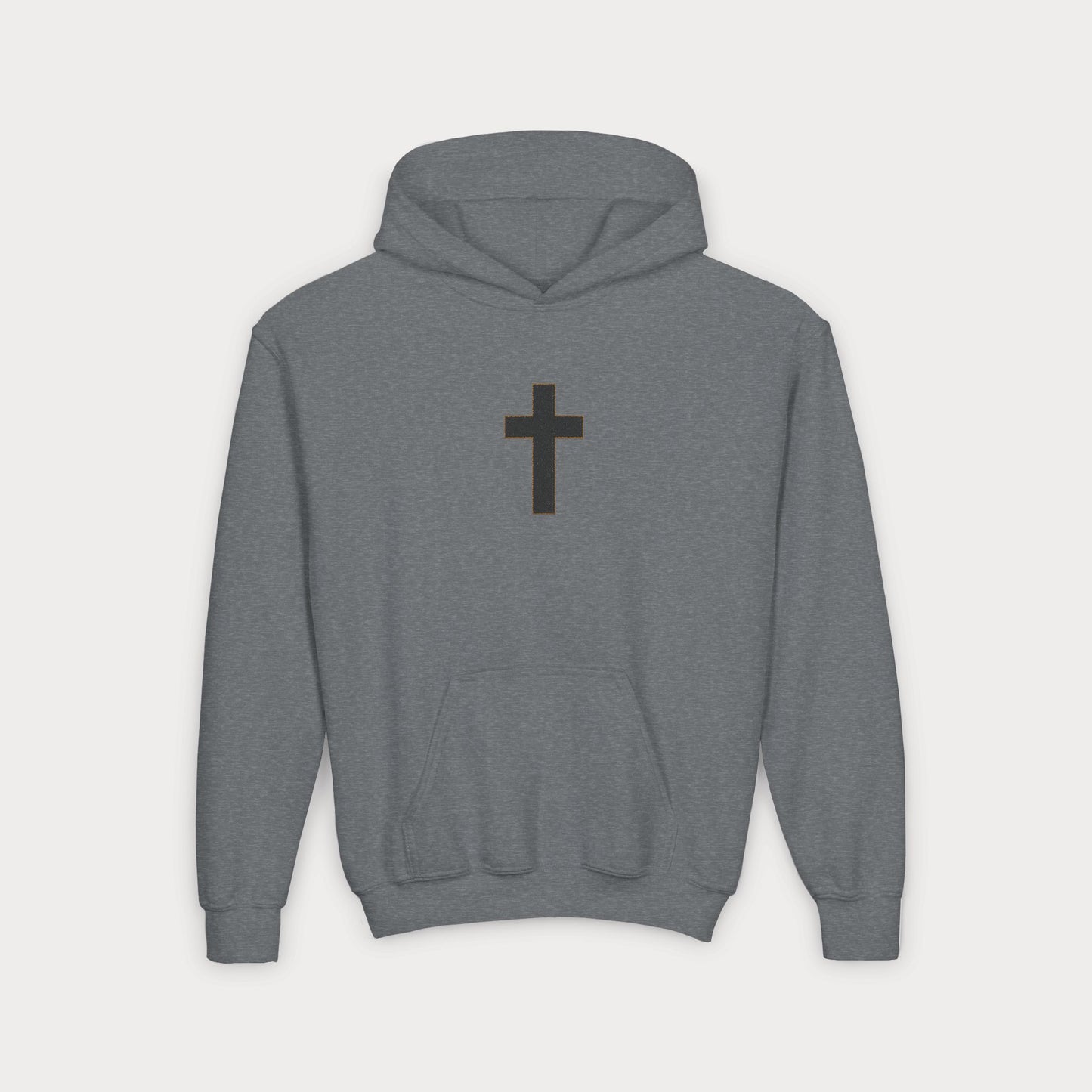 Christian Cross Youth Hoodie — Minimal Black Pullover for Kids