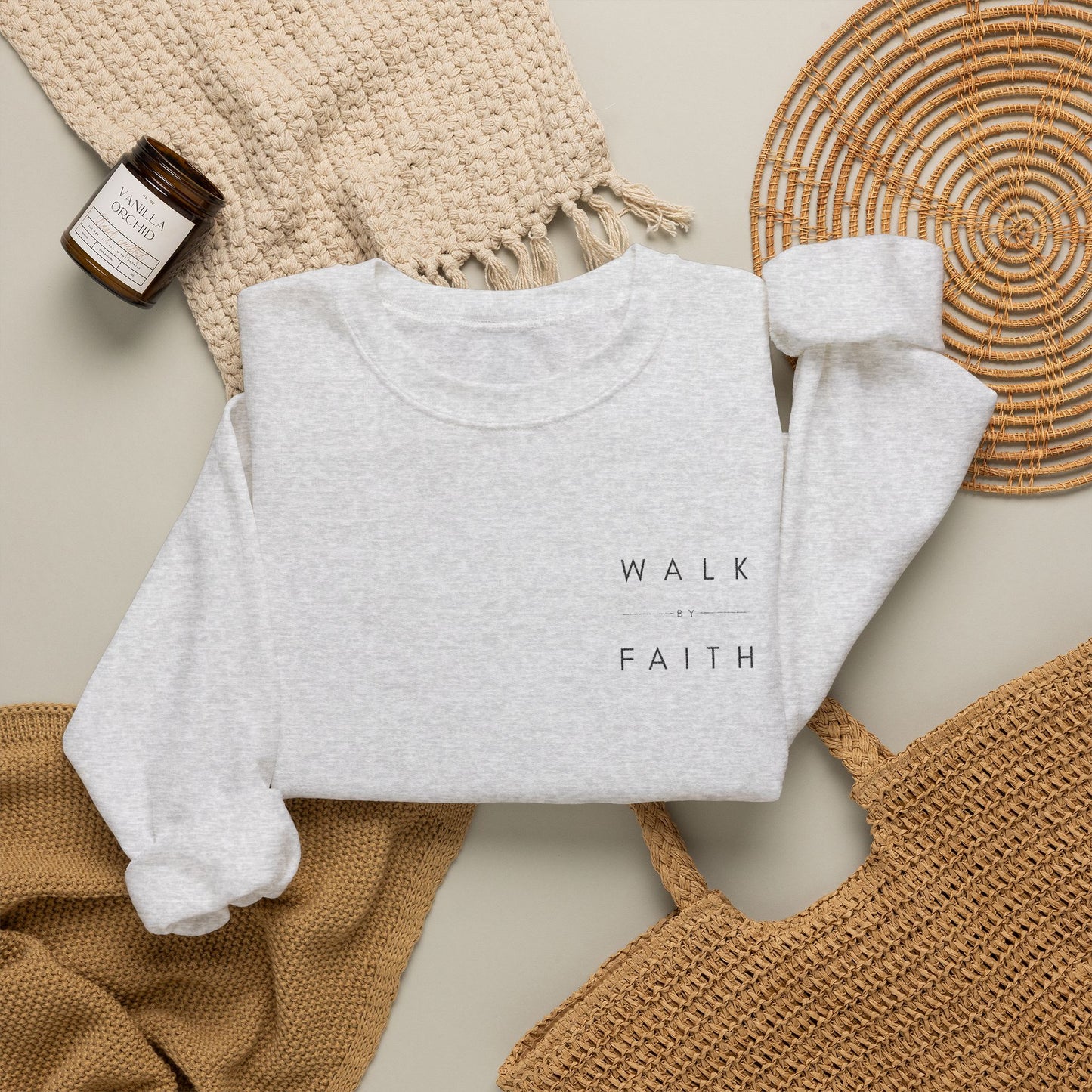 Embroidered "Walk By Faith" Crewneck Sweatshirt