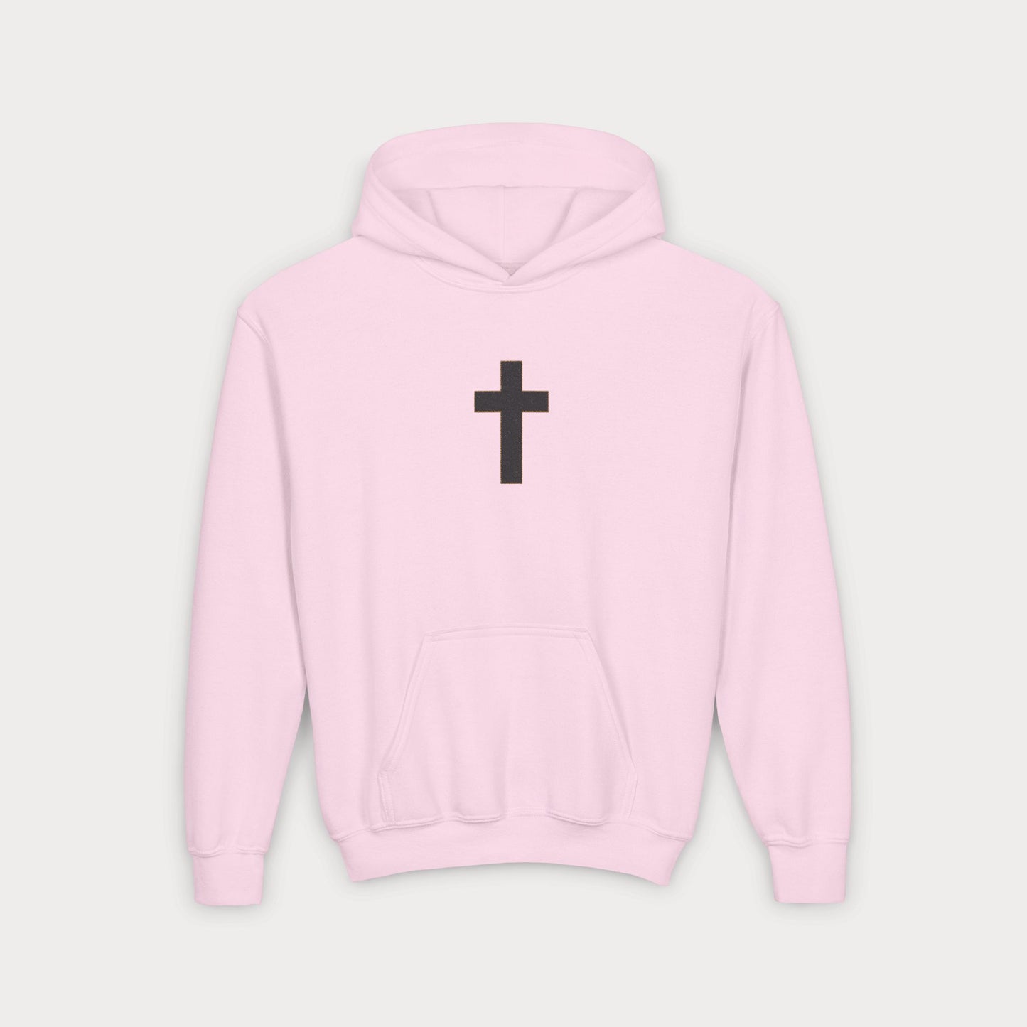 Christian Cross Youth Hoodie — Minimal Black Pullover for Kids