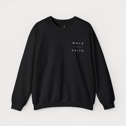 Walk by Faith Embroidered Christian Crewneck Sweatshirt | White Embroidery Premium Unisex Pullover