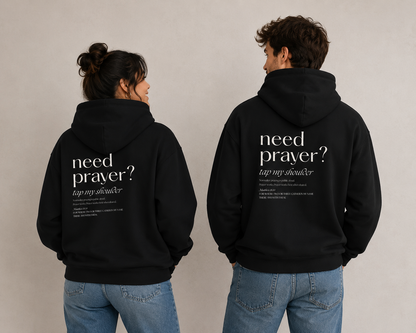 Need Prayer? Tap My Shoulder Christian Hoodie | Premium Unisex Pullover with Cross