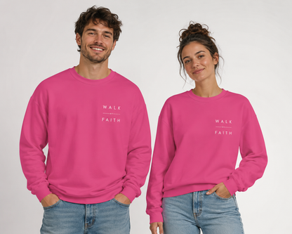 Walk by Faith Embroidered Christian Crewneck Sweatshirt | White Embroidery Premium Unisex Pullover