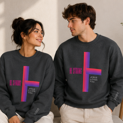Be Strong, Jesus Loves You Christian Crewneck Sweatshirt | Premium Faith Pullover