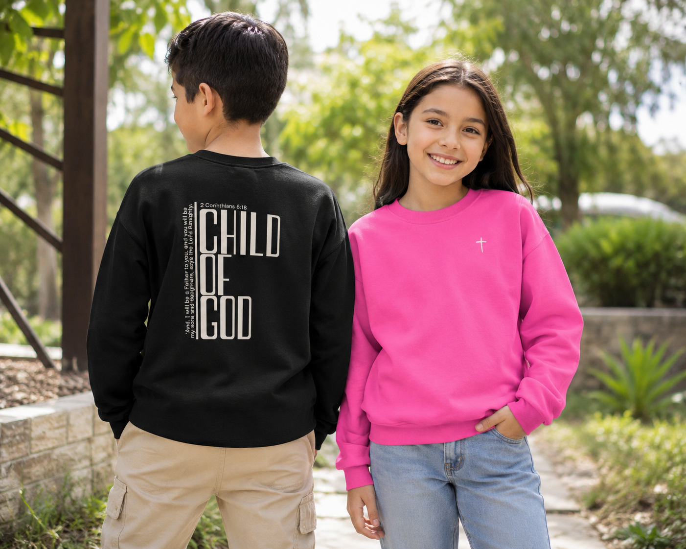 Child of God Kids Christian Sweatshirt | 2 Corinthians 6:18 | Youth Crewneck