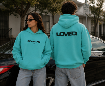 LOVED. Romans 5:8 Christian Hoodie | Minimalist Faith Hoodie | Bible Verse Pullover | Christian Streetwear