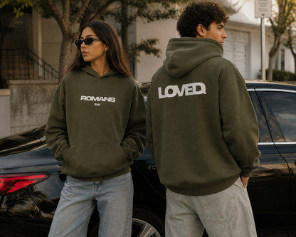 LOVED. Romans 5:8 Christian Hoodie | Minimalist Faith Hoodie | Bible Verse Pullover | Christian Streetwear
