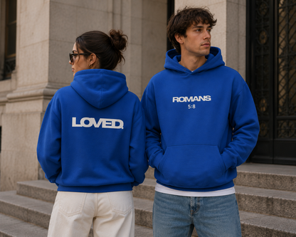 LOVED. Romans 5:8 Christian Hoodie | Minimalist Faith Hoodie | Bible Verse Pullover | Christian Streetwear