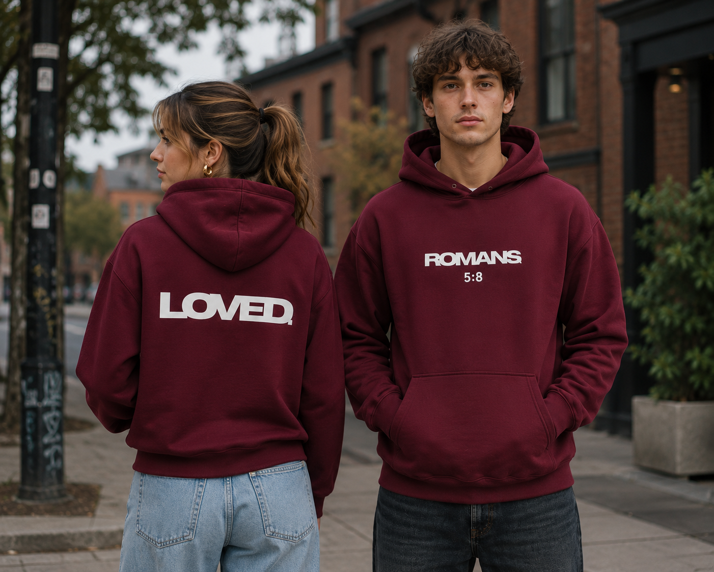 LOVED. Romans 5:8 Christian Hoodie | Minimalist Faith Hoodie | Bible Verse Pullover | Christian Streetwear