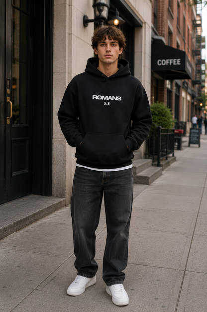 LOVED. Romans 5:8 Christian Hoodie | Minimalist Faith Hoodie | Bible Verse Pullover | Christian Streetwear