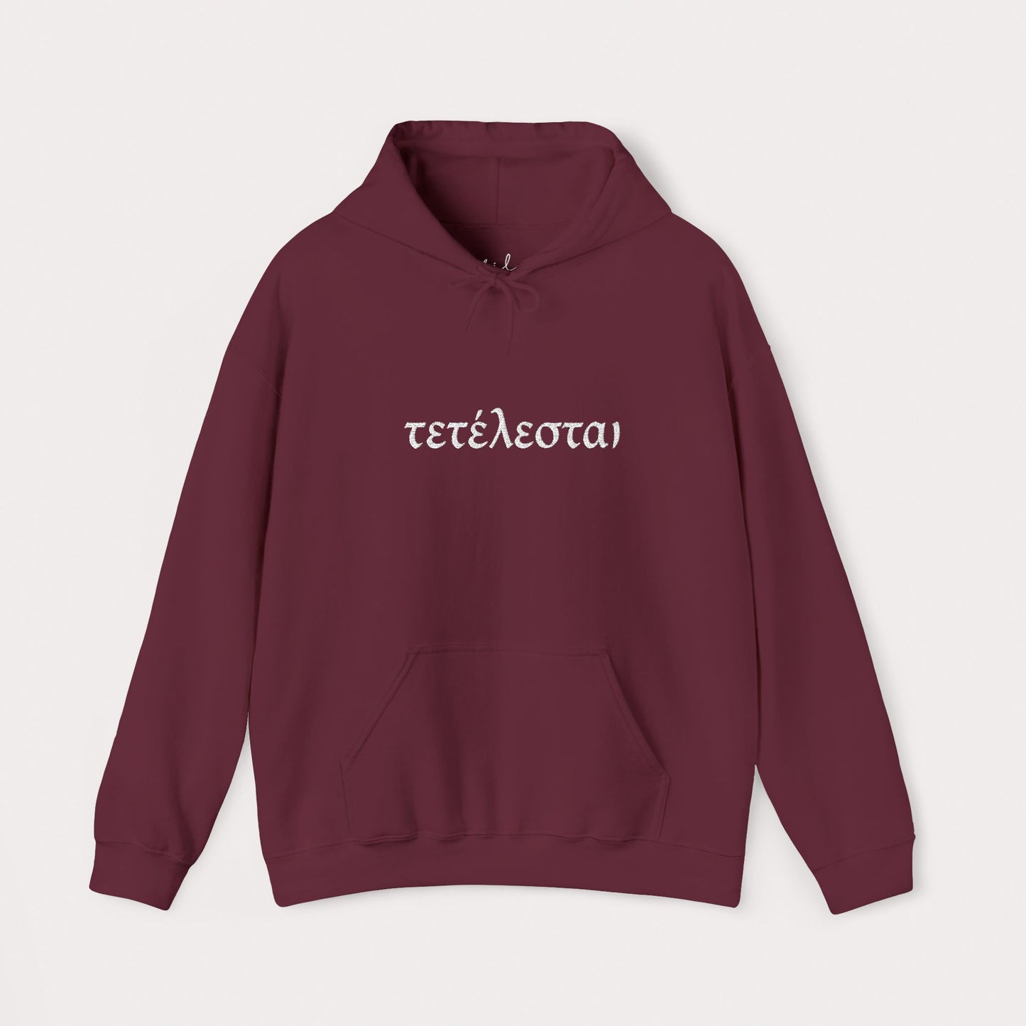 Embroidered Tetelestai Christian Hoodie – "It Is Finished" Greek Faith Pullover