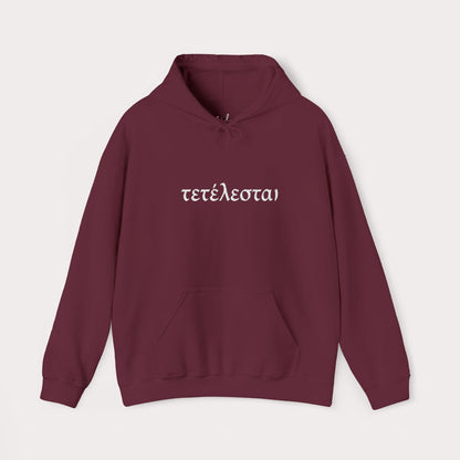 Embroidered Tetelestai Christian Hoodie – "It Is Finished" Greek Faith Pullover