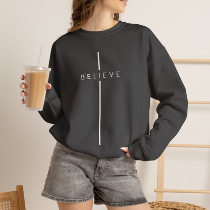 Believe Cross Christian Crewneck Sweatshirt | Premium Unisex Faith Pullover