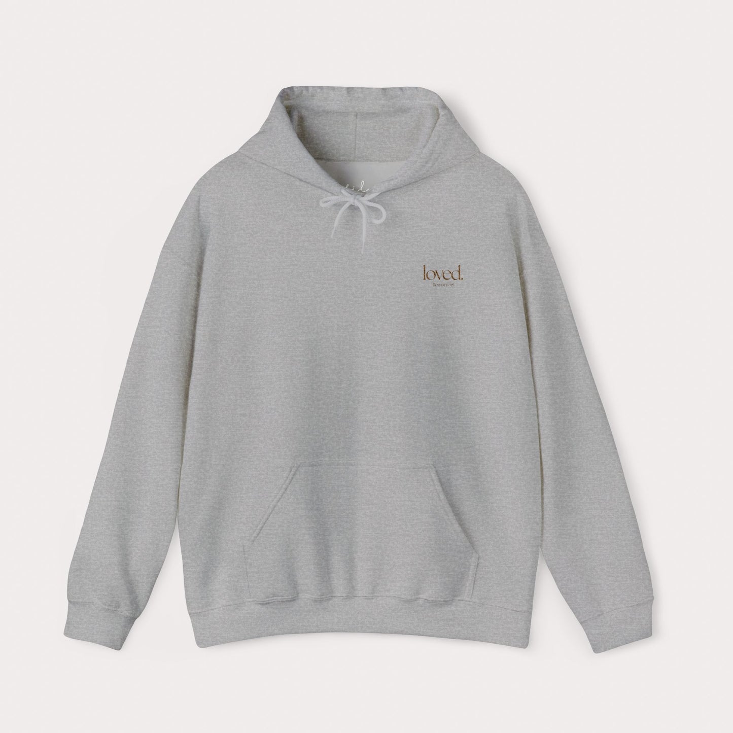 Embroidered Loved Romans 5:8 Christian Hoodie | Minimalist Bible Verse Pullover
