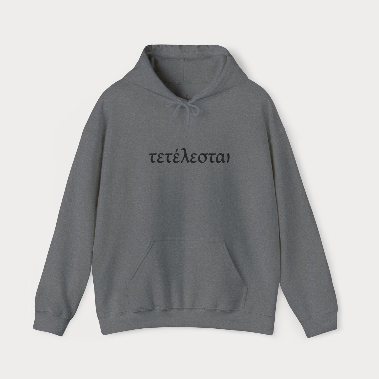 Embroidered Τετέλεσται Minimalist Hoodie — Greek 'τετέλεσται' Pullover
