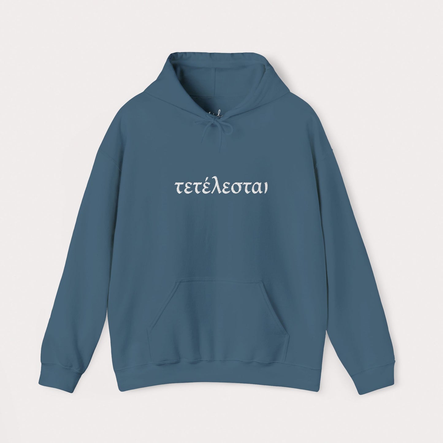 Embroidered Tetelestai Christian Hoodie – "It Is Finished" Greek Faith Pullover