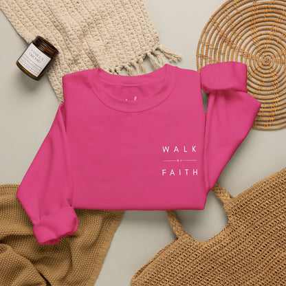Walk by Faith Embroidered Christian Crewneck Sweatshirt | White Embroidery Premium Unisex Pullover