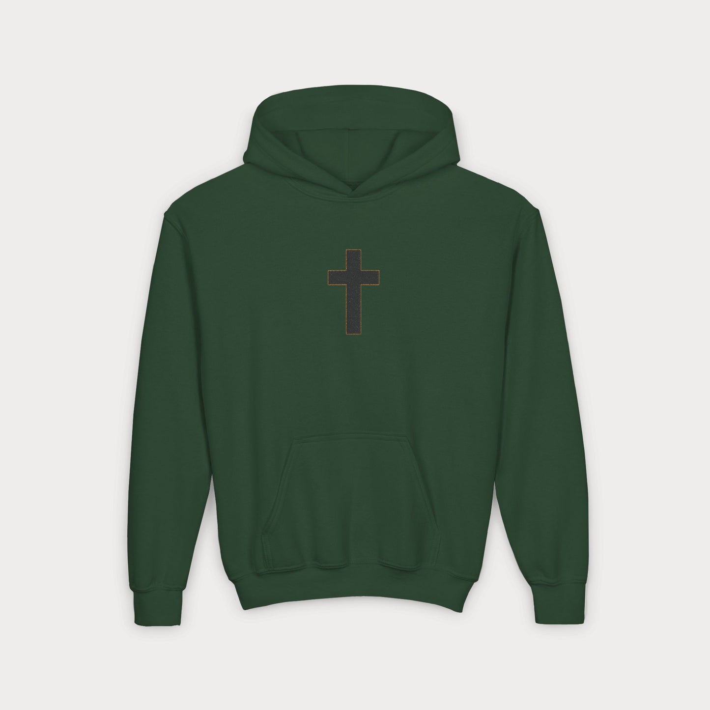 Christian Cross Youth Hoodie — Minimal Black Pullover for Kids