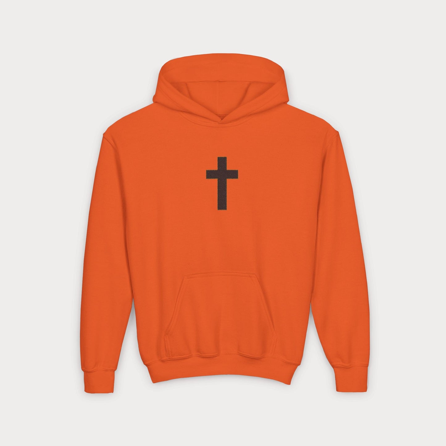 Christian Cross Youth Hoodie — Minimal Black Pullover for Kids