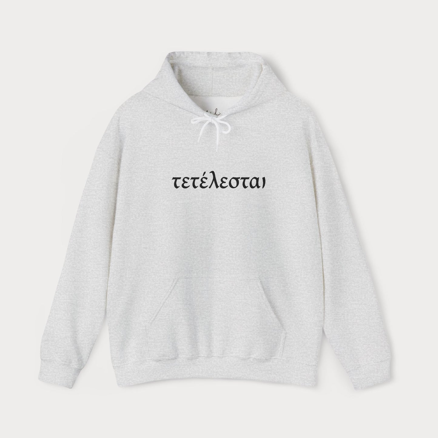 Embroidered Τετέλεσται Minimalist Hoodie — Greek 'τετέλεσται' Pullover
