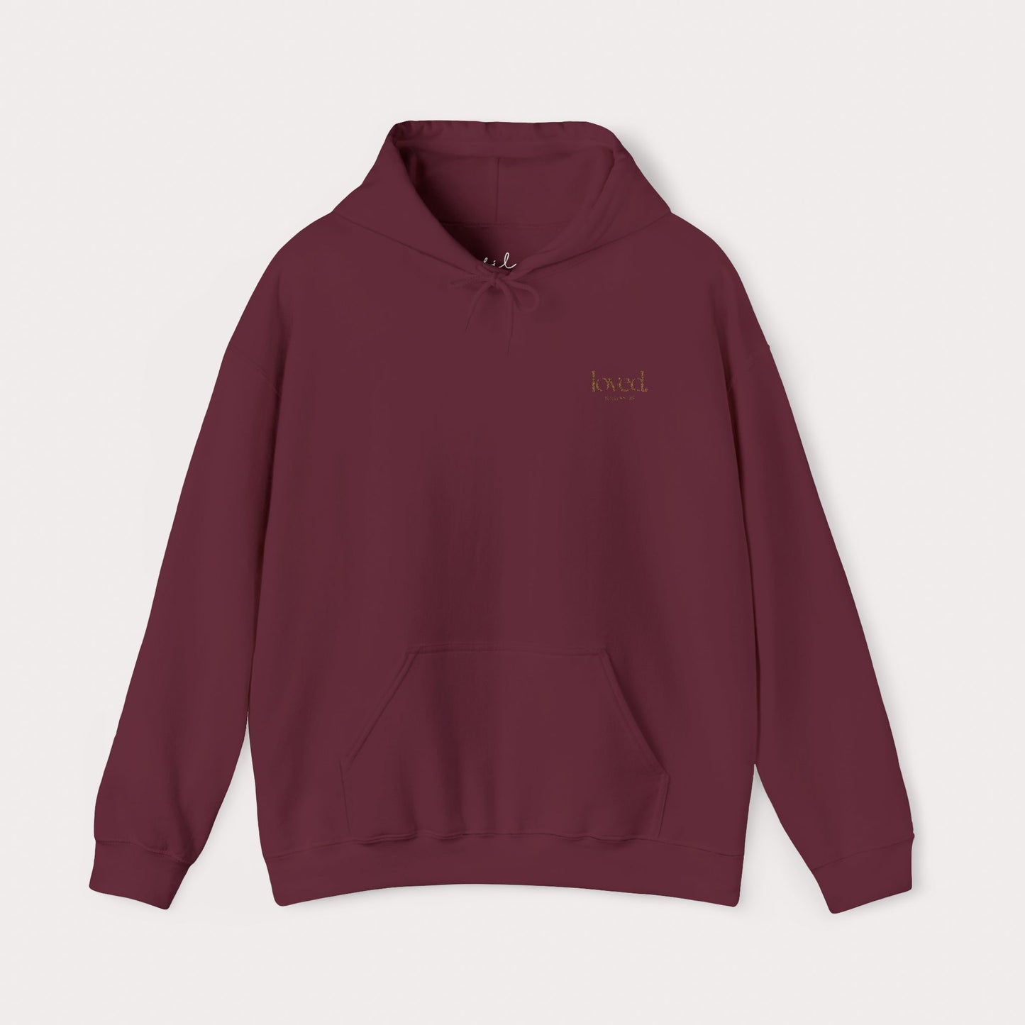 Embroidered Loved Romans 5:8 Christian Hoodie | Minimalist Bible Verse Pullover