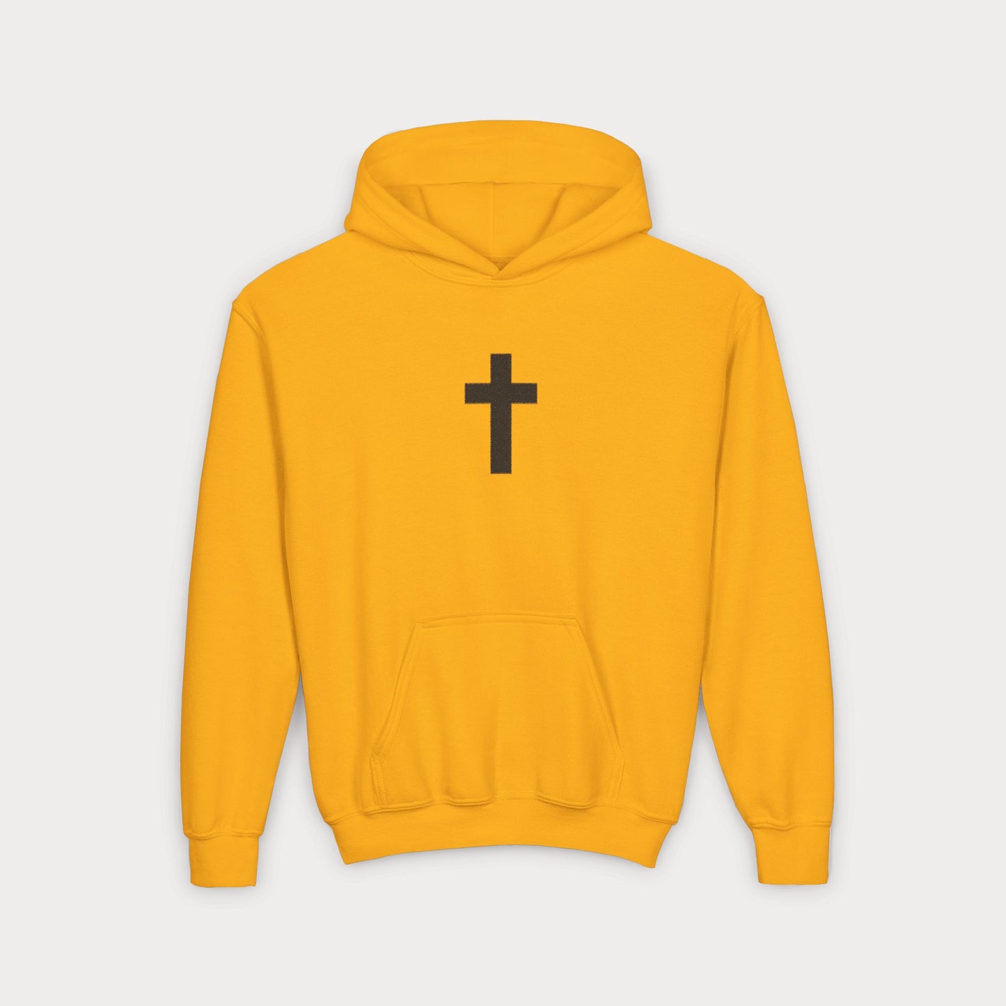 Christian Cross Youth Hoodie — Minimal Black Pullover for Kids