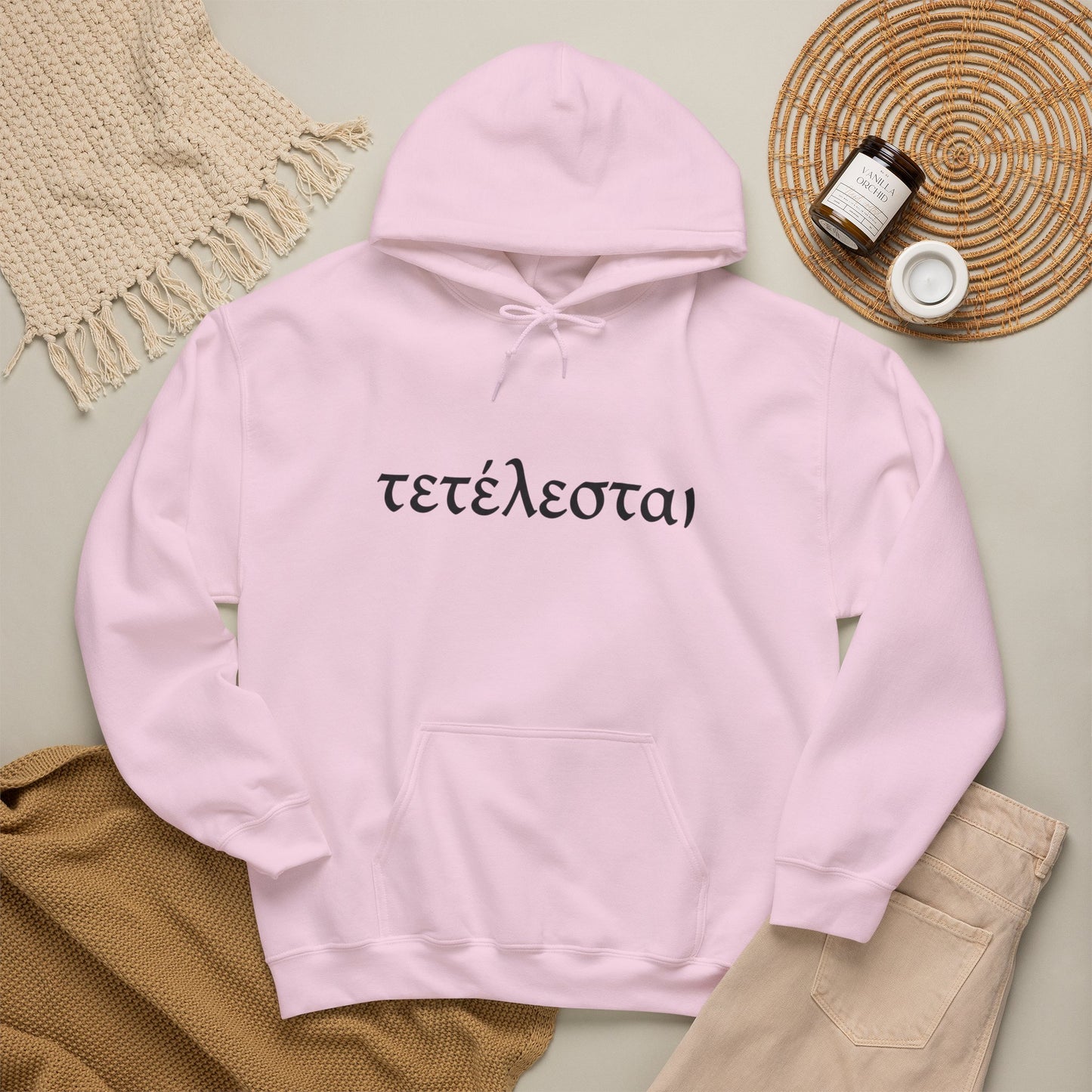 Tetelestai 'Τετέλεσται' Finished Script Hoodie — Religious Greek Faith Sweatshirt