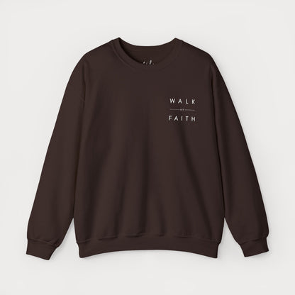 Walk by Faith Embroidered Christian Crewneck Sweatshirt | White Embroidery Premium Unisex Pullover