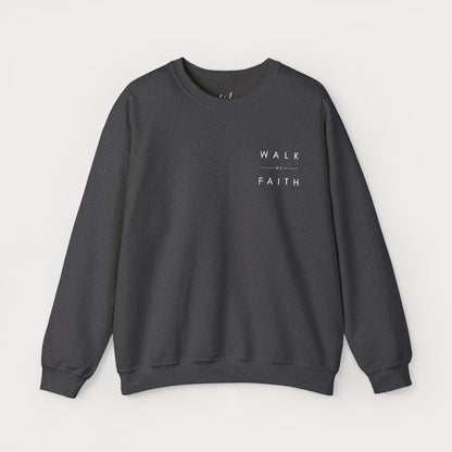 Walk by Faith Embroidered Christian Crewneck Sweatshirt | White Embroidery Premium Unisex Pullover