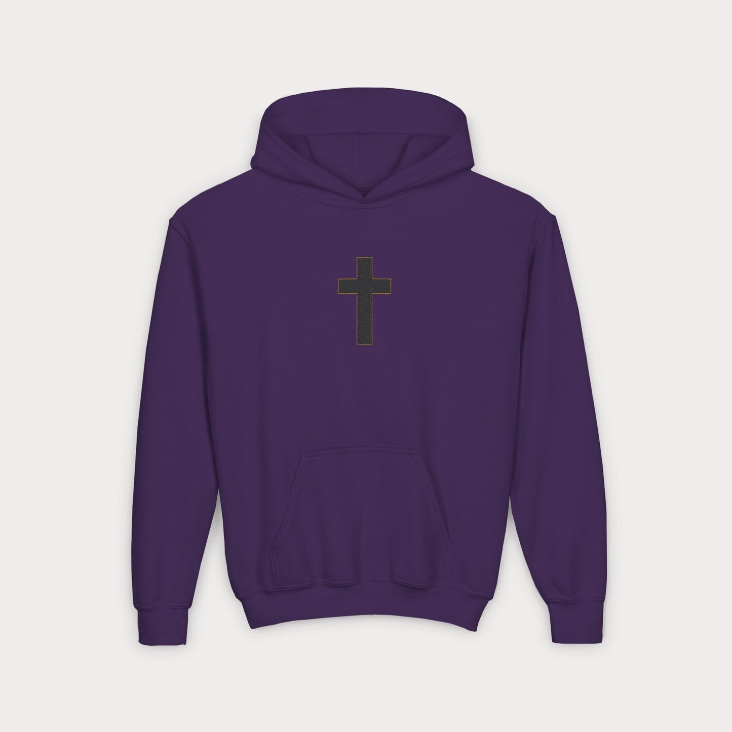 Christian Cross Youth Hoodie — Minimal Black Pullover for Kids